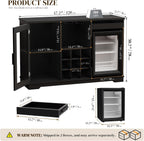BROTTAR Coffee Bar Cabinet with Fridge (Fridge Included), Large Liquor Bar Cabinet with LED Lights, Glass Holder & Wine Rack, Wine Cabinet with Human Body Sensor, Buffet Sideboard for Home, Black