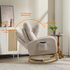 Modern Accent Rocking Chair with Solid Wood Legs, 19 Inch Wide Upholstered Nursery Glider Rocker, Comfy Armchair with Side Pocket, Living Room Lounge Arm Chair with High Backrest (Beige No Footrest)