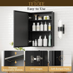 TETOTE 20" x 26" Medicine Cabinet Storage with Mirror Black Bathroom Medicine Cabinet with Beveled Aluminum Frame Surface Wall-Mounted or Recessed, Shelves Adjustable