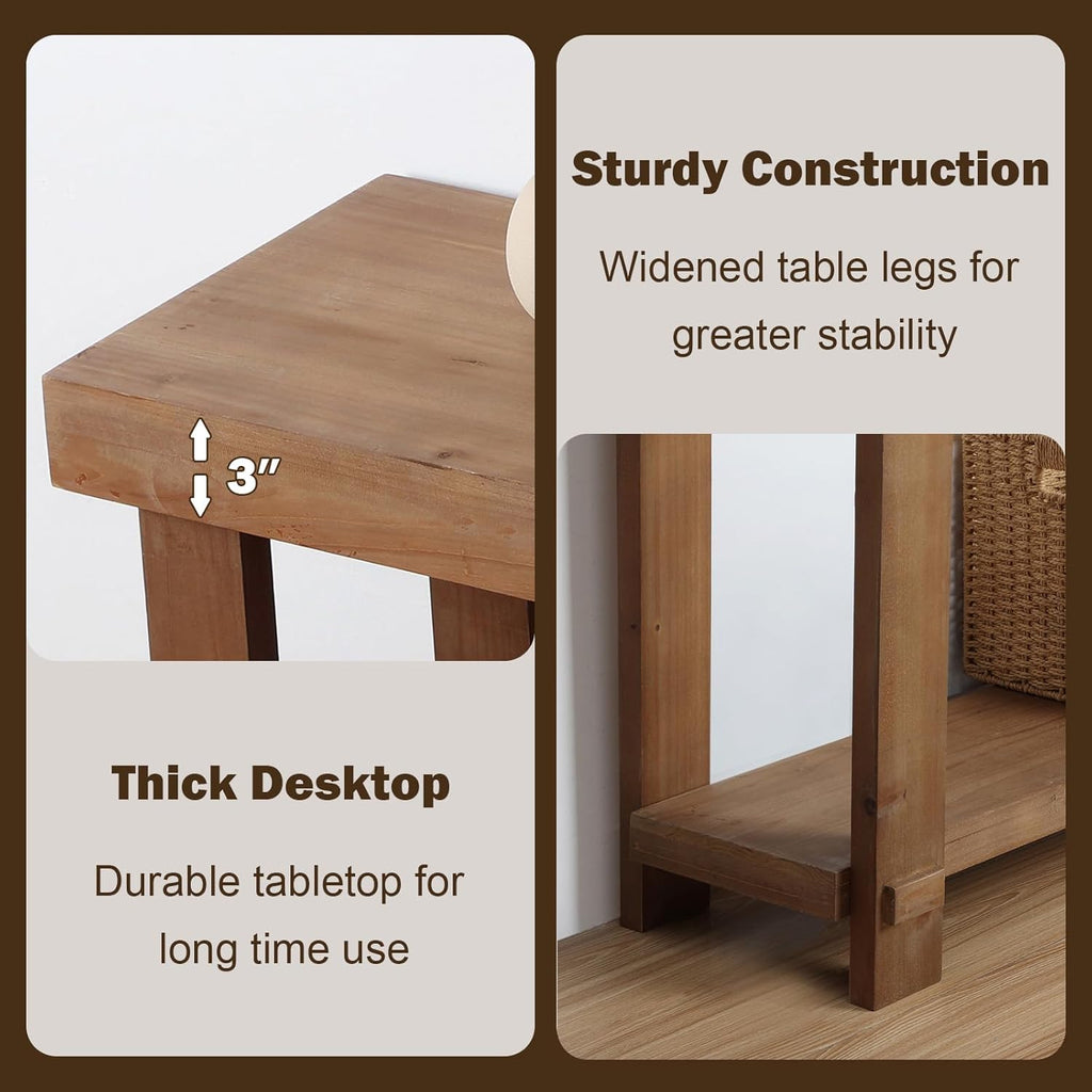 Solid Wood Console Table, 55.1" Long Farmhouse Entryway Tables Thickened Tabletop and Legs Rustic Narrow Behind Couch Skinny Sofa Table for Living Room, Hallway, Entry