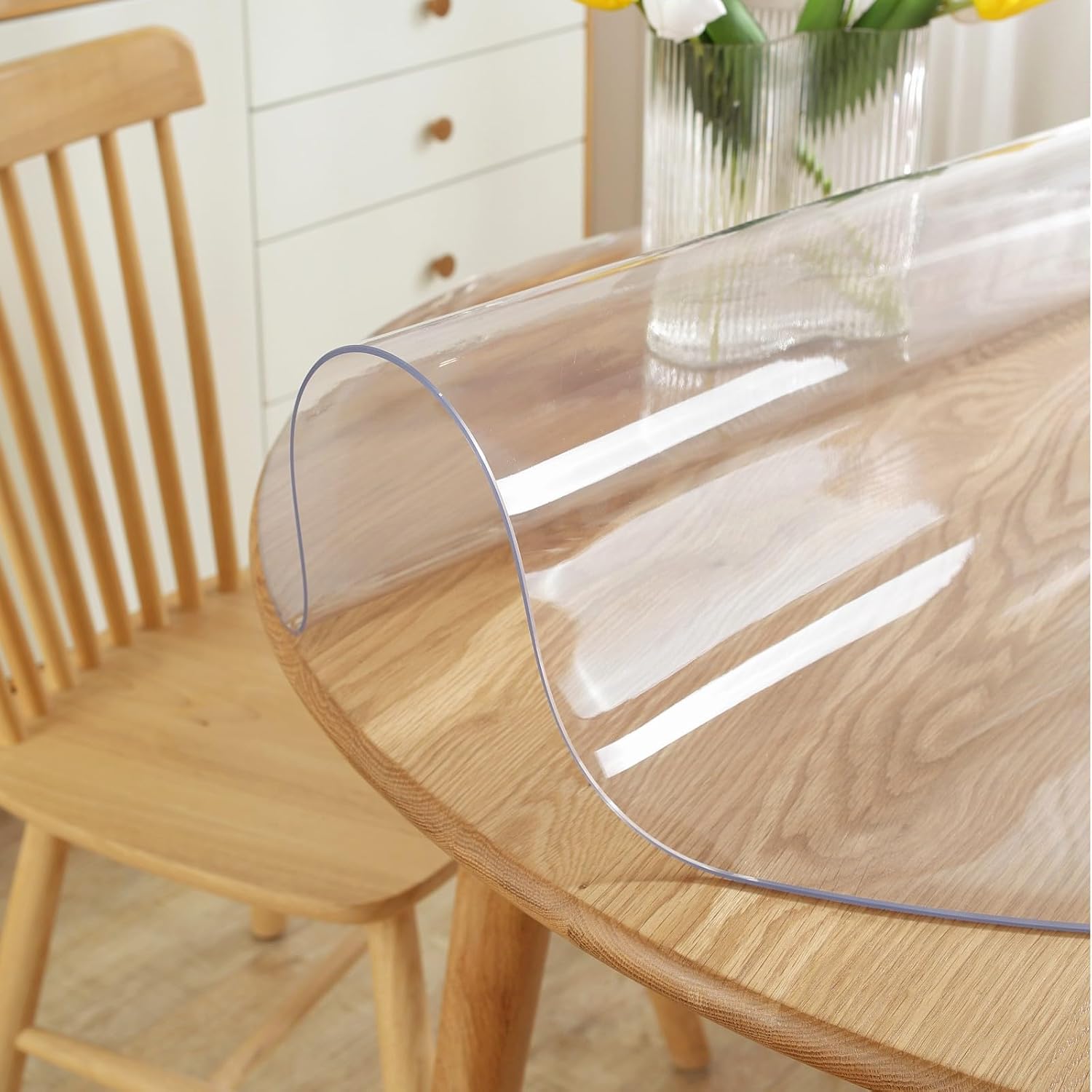 LovePads Round Clear Table Cover Protector 48 Inch, 2mm Thick Table Protector for Dining Room, Waterproof Plastic Cover PVC Vinyl Tablecloth, Circle Tabletop Protective Pad for Furnture Surface
