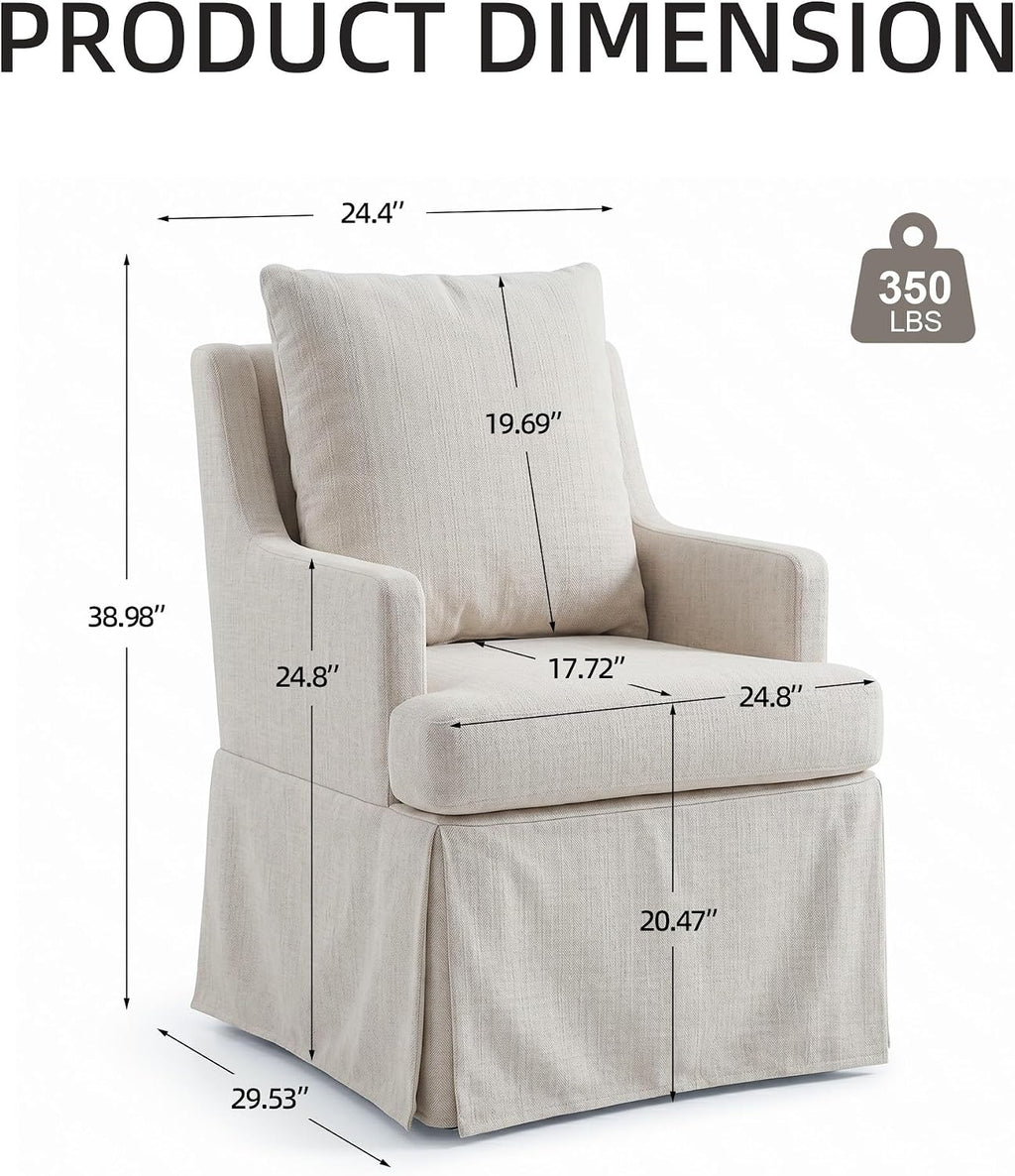 UVV Upholstered Dining Chairs Set of 2, Modern Kitchen Chair Dining Room Chair with 4 Casters, Linen Armchair for Bedroom Reading Room Living Room, Beige
