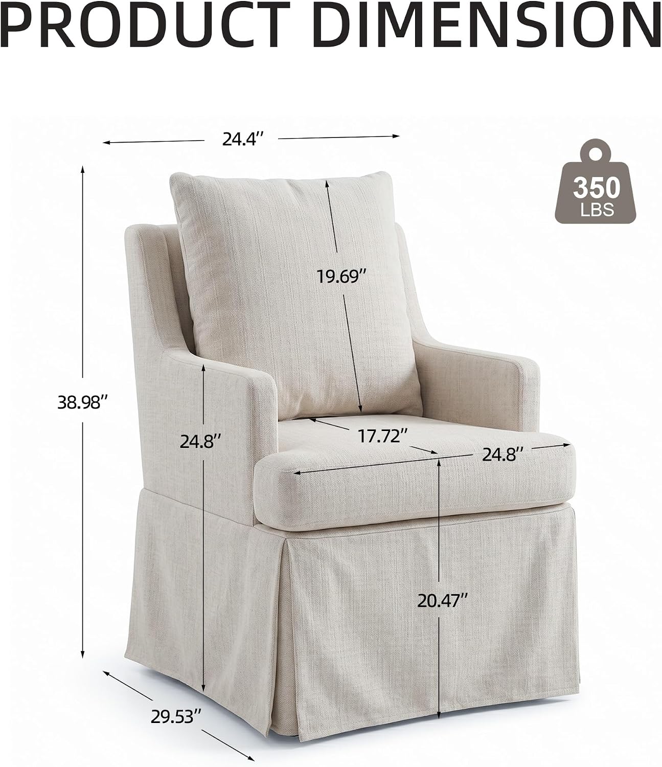 UVV Upholstered Dining Chairs Set of 2, Modern Kitchen Chair Dining Room Chair with 4 Casters, Linen Armchair for Bedroom Reading Room Living Room, Beige