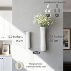 Set of 2 Wall Ceramic Vase, White Matte Hanging Wall Vase, Modern Minimalist Ceramic Vases for Dried or Fresh Flowers, Easy Mount Decor for Living Room & Entryway