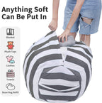 Miaowater Stuffed Animal Storage Bean Bag Chair Cover, Cotton Canvas Beanbag with Zipper for Organizing Kid's and Adults Room 24" (Grey)