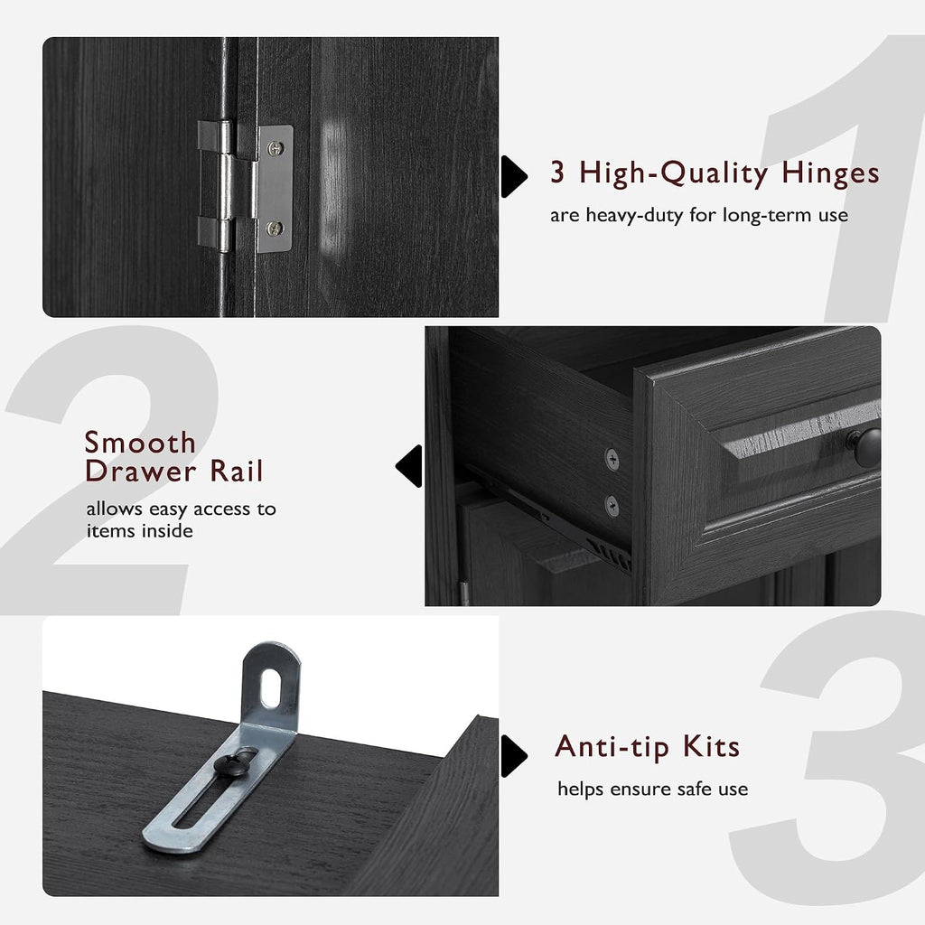 71.3" Tall Kitchen Pantry Cabinet with 3 Pull Out Organizers, Farmhouse Embossed Storage Cabinet with 6 Door Shelves, 2 Drawers, Freestanding Cupboard for Kitchen, Dining Room Black