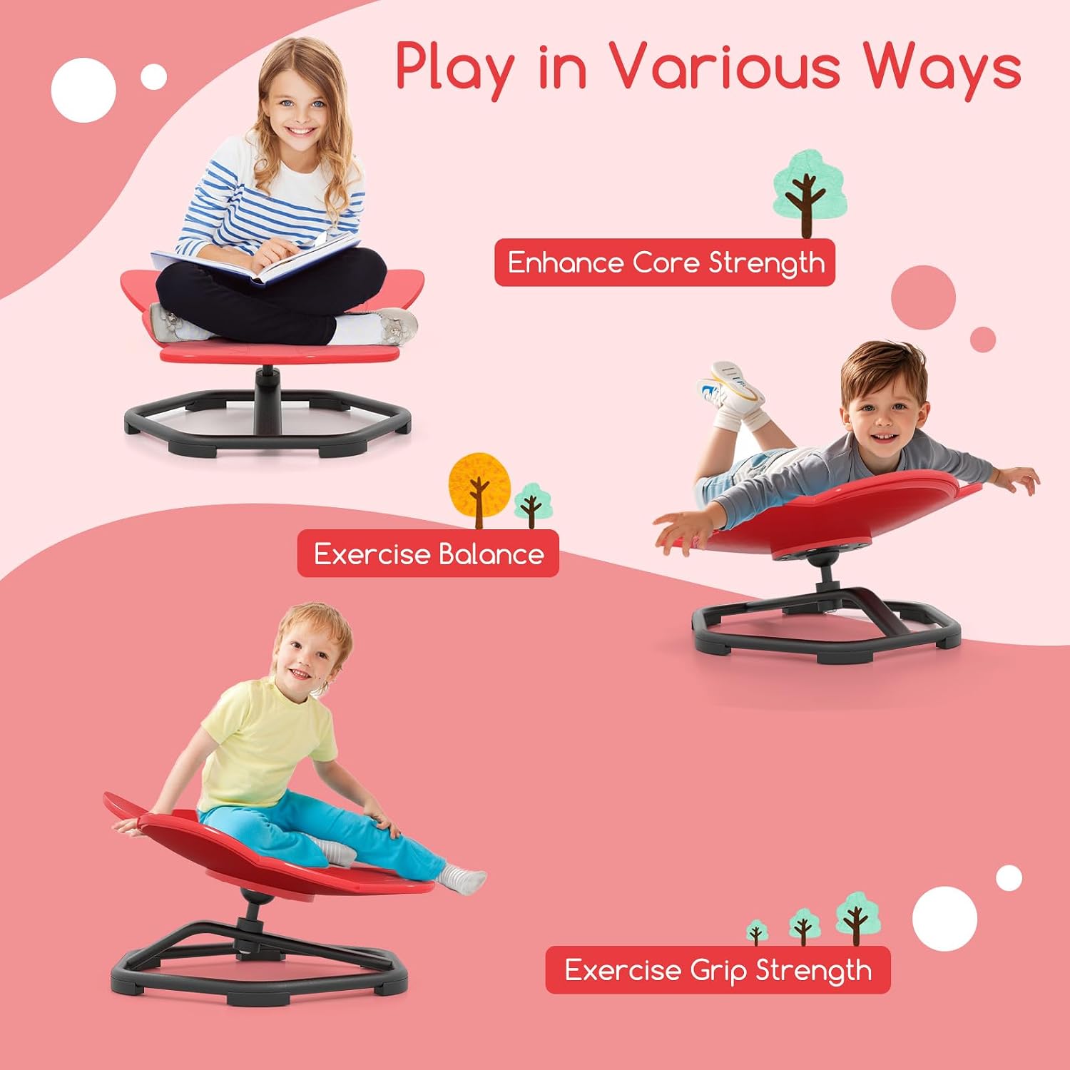 Costzon Sensory Chair, 360° Sit & Swivel Autistic Children Sensory Toy w/Non-Slip Metal Base for Training Body Coordination and Indoor Outdoor Use, Spinning Chair for Autistic Kids (Red,Elephant)