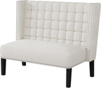 Andeworld Modern Loveseat Settee Bench Sofa Couch, Upholstered Banquette Dining Bench with Back for Dining Living Room Hallway or Entryway Seating,White