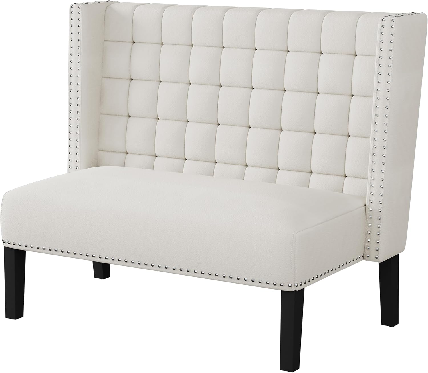 Andeworld Modern Loveseat Settee Bench Sofa Couch, Upholstered Banquette Dining Bench with Back for Dining Living Room Hallway or Entryway Seating,White