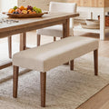 HNY Farmhouse Upholstered Dining Bench Seat, 45" Linen Entryway Bench with Natural Wood Legs, Mid Century Modern End of Bed Bench for Kitchen Bedroom Living Room Hallway, for 2-3 Person, Beige