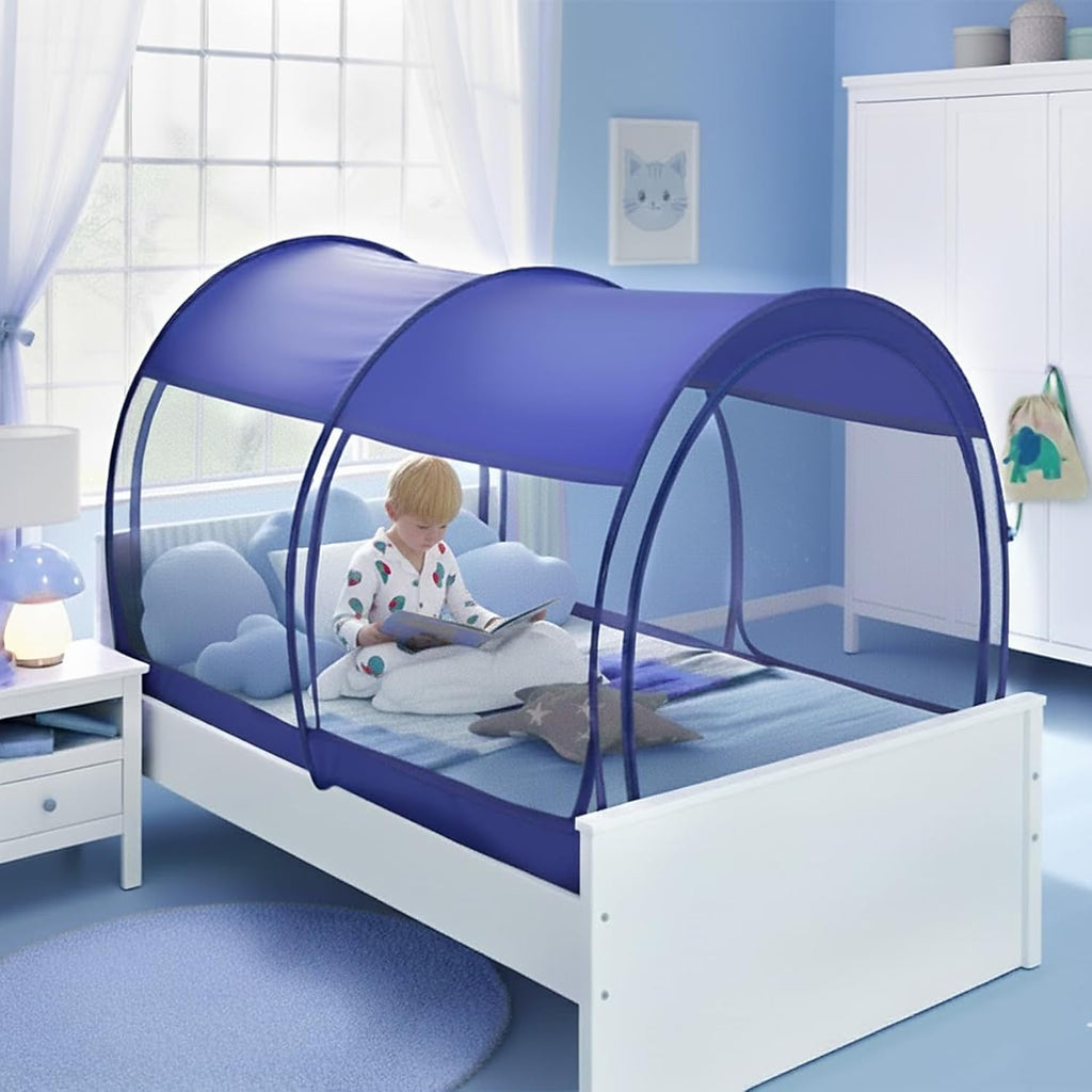 Alvantor® Mosquito Net Bed Canopy Tents Dream Privacy Space Twin Size Sleeping Tents Indoor Pop Up Portable Frame Breathable Cottage Blue (Mattress Not Included)