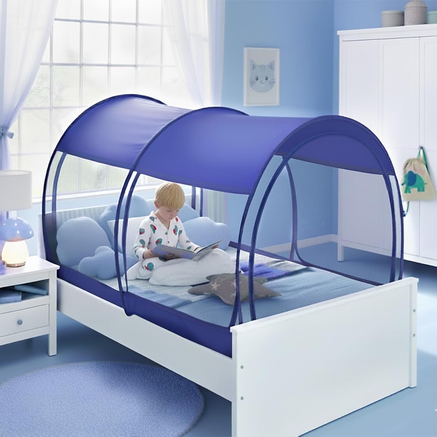 Alvantor® Mosquito Net Bed Canopy Tents Dream Privacy Space Twin Size Sleeping Tents Indoor Pop Up Portable Frame Breathable Cottage Blue (Mattress Not Included)
