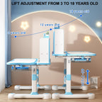 Kids Desk and Chair Set Toddler Desk Art Table for Kids School Desk Height Adjustable Kids Drawing Table with Sitting Corrector, Ergonomic Desk Chair with Book Stand, Foot Pedal Pink