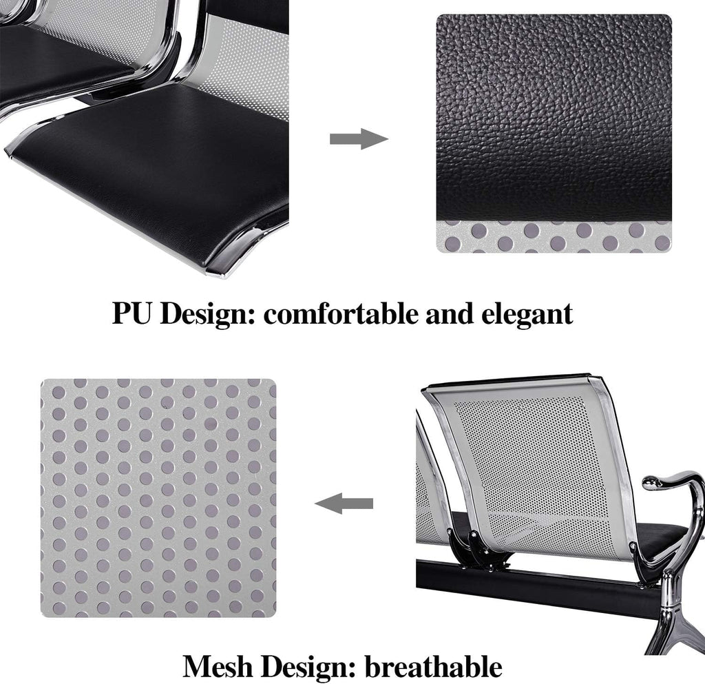 Kinsuite Set of 4 Waiting Room Reception Chairs with Arms 3-Seat Office Guest Chairs & Reception Chairs Bench PU Leather for Airport Office Bank Hospital Seat