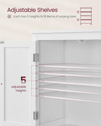VASAGLE Floor Storage Cabinet, Freestanding Storage Unit with 4 Doors, Adjustable Shelves, 11.8 x 23.6 x 43.3 Inches, for Entryway, Bathroom, White UBBC552P31
