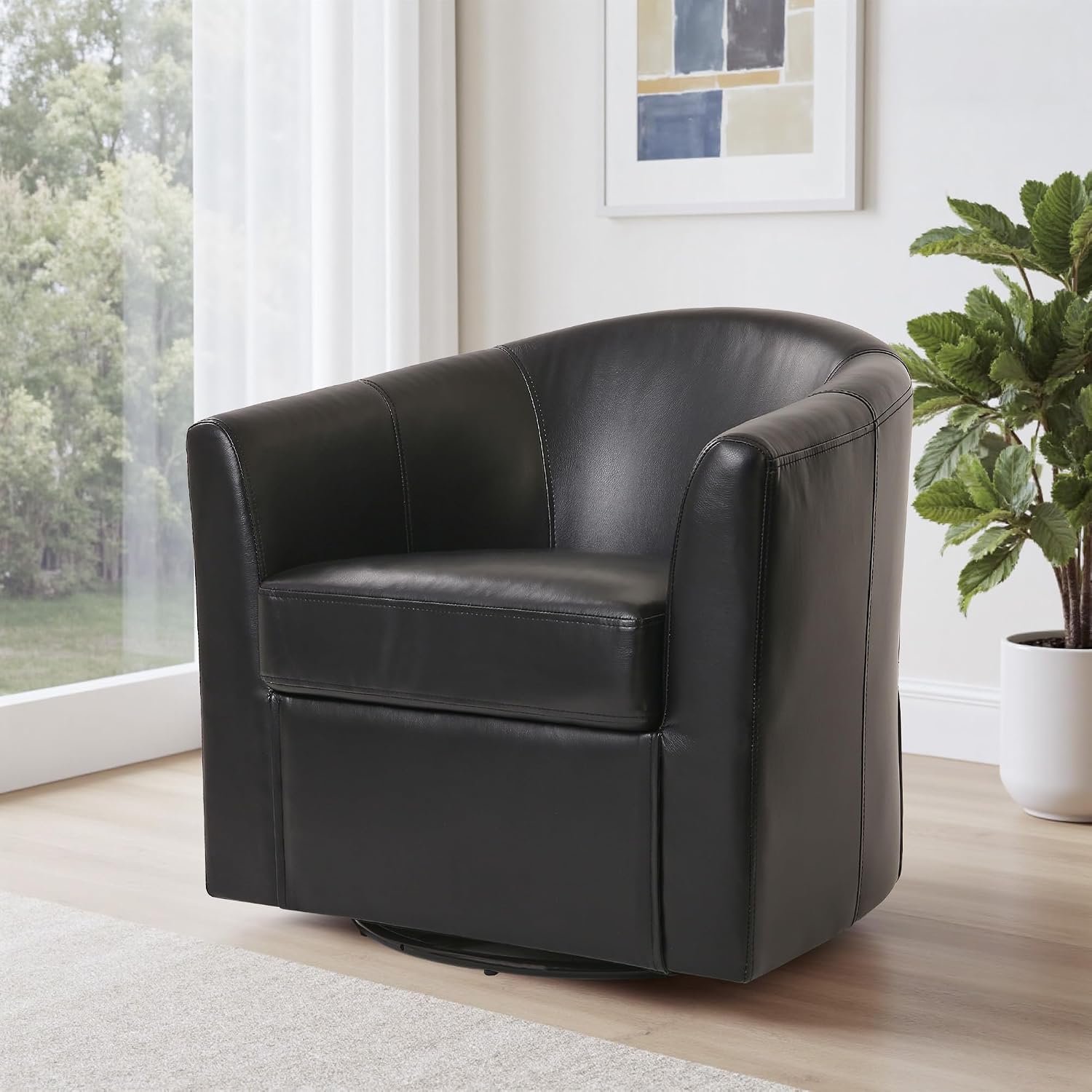 Swivel Barrel Accent Chair, Fully Assembled, Grey Black, Set of 1 | Comfy Reading Armchair, Upholstered Modern Round Single Sofa Seating Corner Chairs for Living Room Bedroom