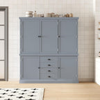 Polibi 73'' Freestanding Wooden Kitchen Pantry Cabinet with Drawers, Adjustable Shelves, and Magnetic Doors, Large Storage Organizer for Dining Room, Kitchen, or Utility Room, Gray