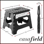 Casafield 11" Folding Step Stool with Handle, Black - Portable Collapsible Small Plastic Foot Stool for Kids and Adults - Use in the Kitchen, Bathroom and Bedroom