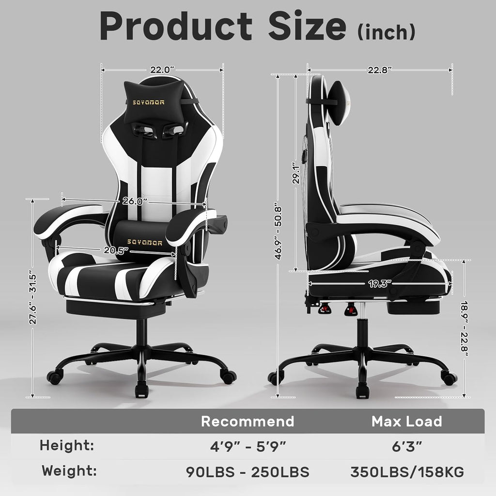 Ergonomic Gaming Chair,A Versatile 3-in-1 Video Game Chair for Work, Study, and Gaming,Features an Adjustable Backrest, Footrest, and Linked Armrests Office Chair for Adults,Blackwhite