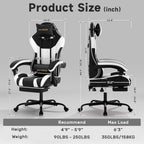 Ergonomic Gaming Chair,A Versatile 3-in-1 Video Game Chair for Work, Study, and Gaming,Features an Adjustable Backrest, Footrest, and Linked Armrests Office Chair for Adults,Blackwhite