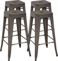Metal Bar Stool Set of 4 Counter Height Barstool 30 Inches Industrial Bar Chairs Patio Stool Stackable Backless Kitchen Stool Indoor Outdoor Metal Bar Stool Kitchen Stools Restaurant Bar Chairs，Bronze