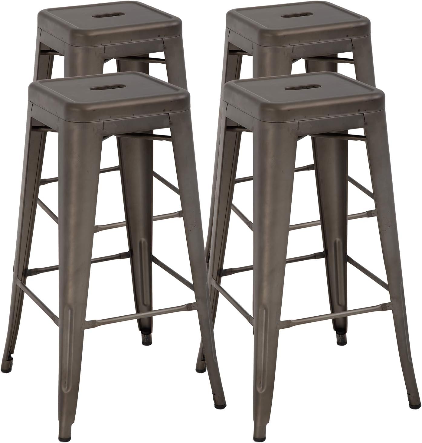Metal Bar Stool Set of 4 Counter Height Barstool 30 Inches Industrial Bar Chairs Patio Stool Stackable Backless Kitchen Stool Indoor Outdoor Metal Bar Stool Kitchen Stools Restaurant Bar Chairs，Bronze
