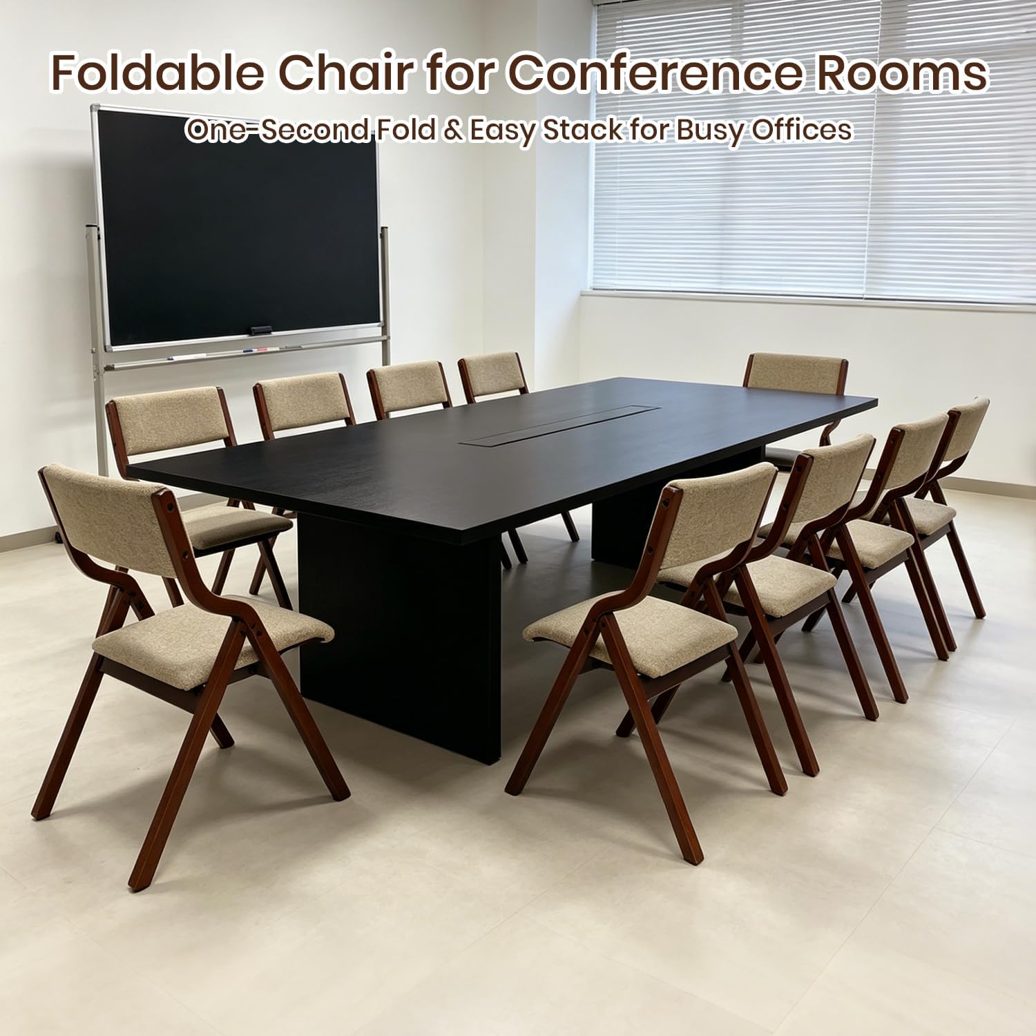 CangLong Foldable Chair Set of 2, Walnut+Light Coffee | Padded Fabric Chairs with Solid Wood Frame, Stackable and Assembled, for Guests Kitchen Office Wedding Party