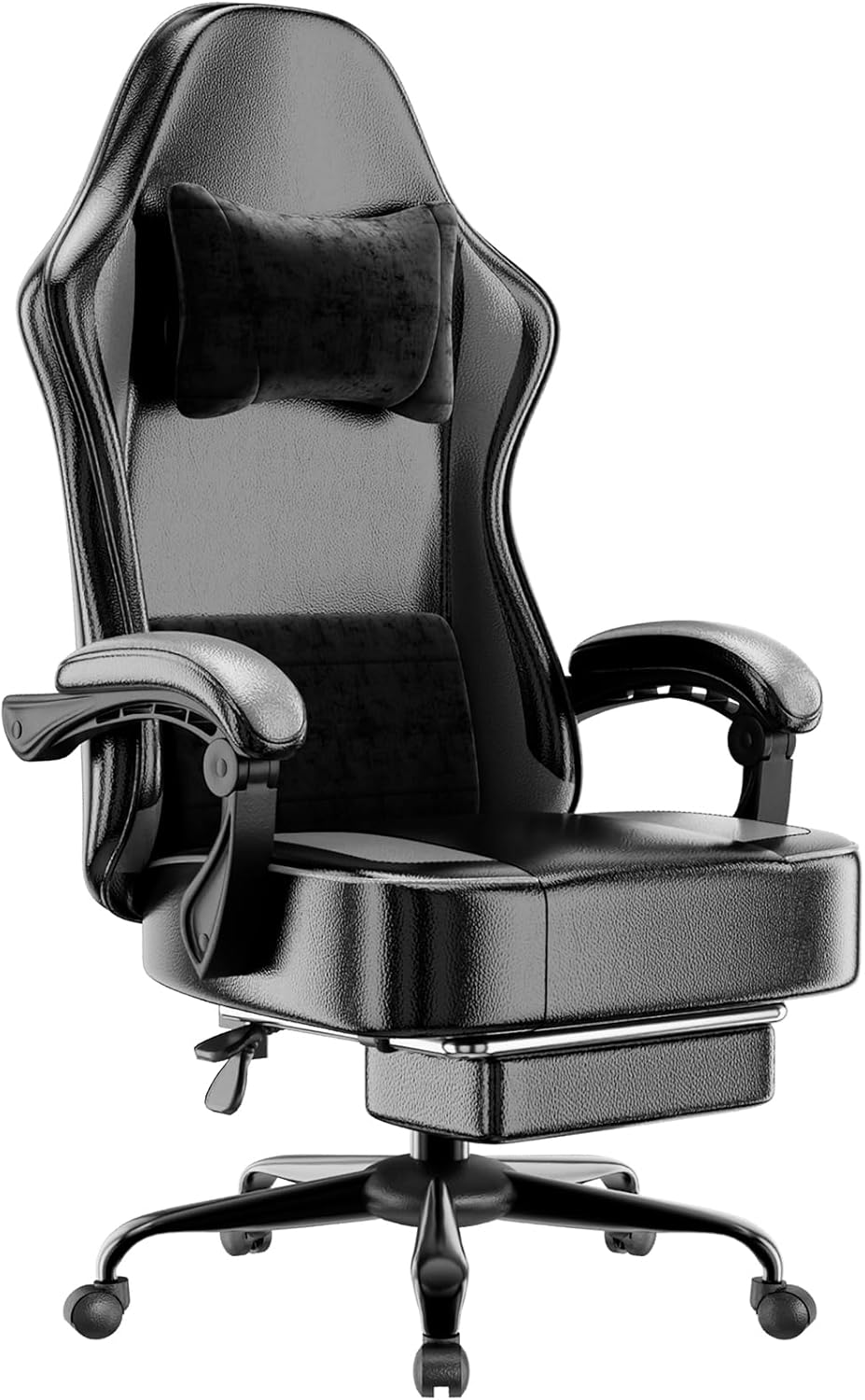 Gaming Chair with Pocket Spring Cushion and Footrest, Ergonomic Computer Chair for Adults, Breathable PU Leather Game Chair