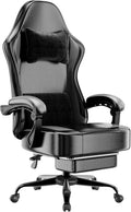 Gaming Chair with Pocket Spring Cushion and Footrest, Ergonomic Computer Chair for Adults, Breathable PU Leather Game Chair