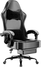 Gaming Chair with Pocket Spring Cushion and Footrest, Ergonomic Computer Chair for Adults, Breathable PU Leather Game Chair