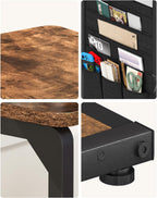 Wood Pedestal Couch End Tables Set of 2, TV Trays for Eating on Couch Tables that Slide Under, Dinner Snack Coffee Sofa C Shaped Side Table, Small Stand TV Tray for Couches Living Room, Brown ET-P-BR2