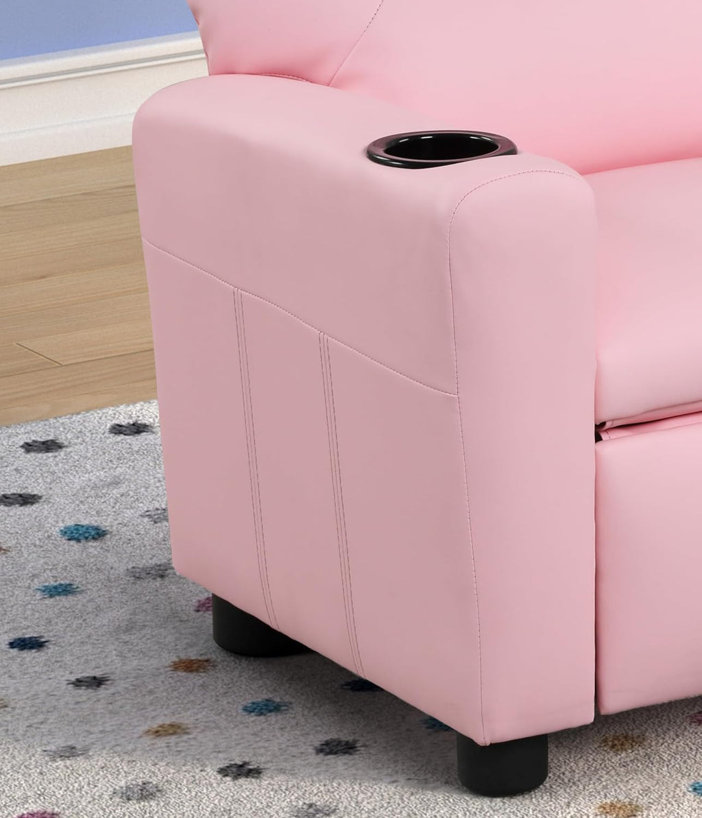 23" Pink PU Leather Recliner Chair with Cupholder