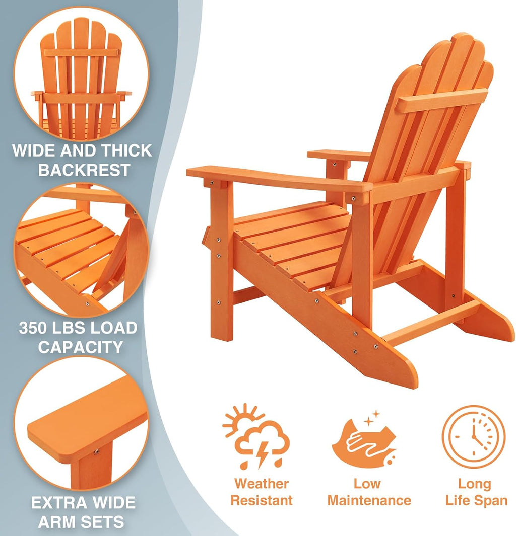 Adirondack Chairs Weather Resistant, Patio Firepit Chair, Sturdy Outside Chairs, Lawn Chairs, Easy Assembly 350lb, for Outdoor Patio Yard (Orange)
