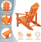 Adirondack Chairs Weather Resistant, Patio Firepit Chair, Sturdy Outside Chairs, Lawn Chairs, Easy Assembly 350lb, for Outdoor Patio Yard (Orange)