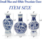 Goaste 3 Pack Small Blue and White Porcelain Vases, 5.5 Inch Tall Mini Vintage Vases, Classic Decorative Bud Vase, Chinoiserie Ceramic Vase for Home Decor, Office, Party Decoration and Events