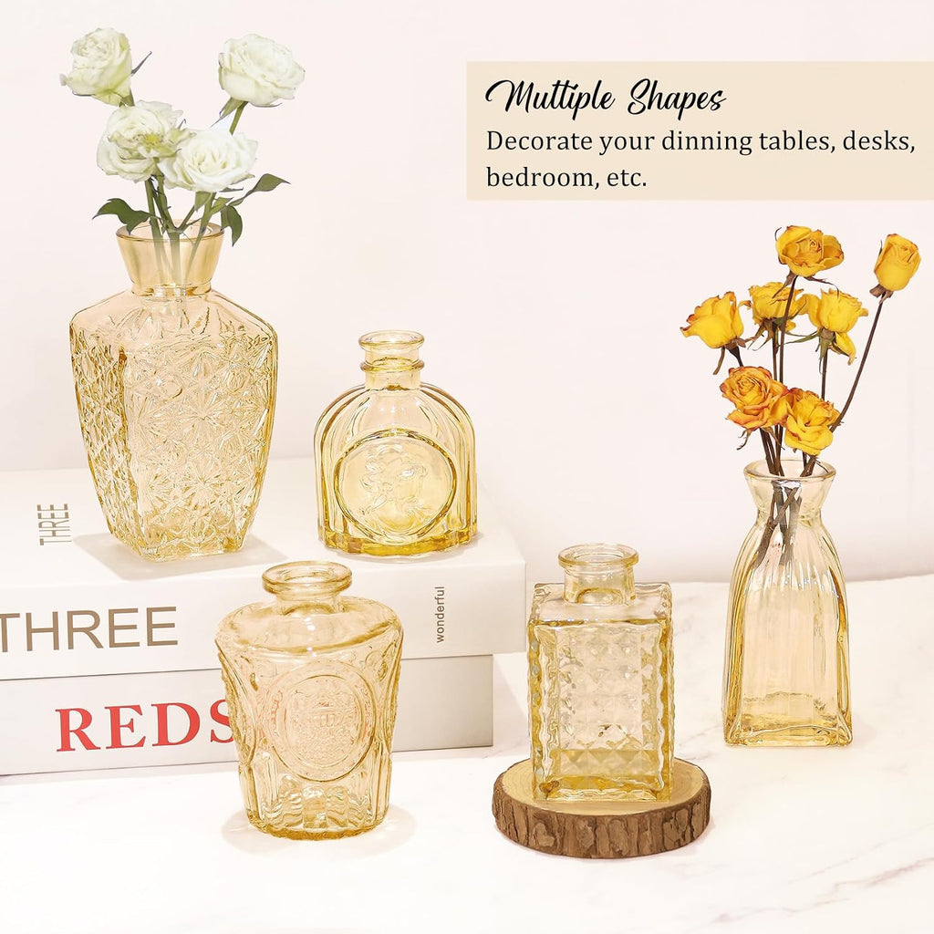 36Pcs Bud Vases Set Small Vintage Glass Bottles Bud Vases in Bulk Multiple Shape Cute Glass Vases for Rustic Wedding Centerpieces Table Decorations and Home Decor (Champagne)