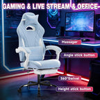 Gaming Chair with Footrest and Massage Lumbar Support, Ergonomic Computer Gamer Chair, Office Video Game Chairs (Cyan White)
