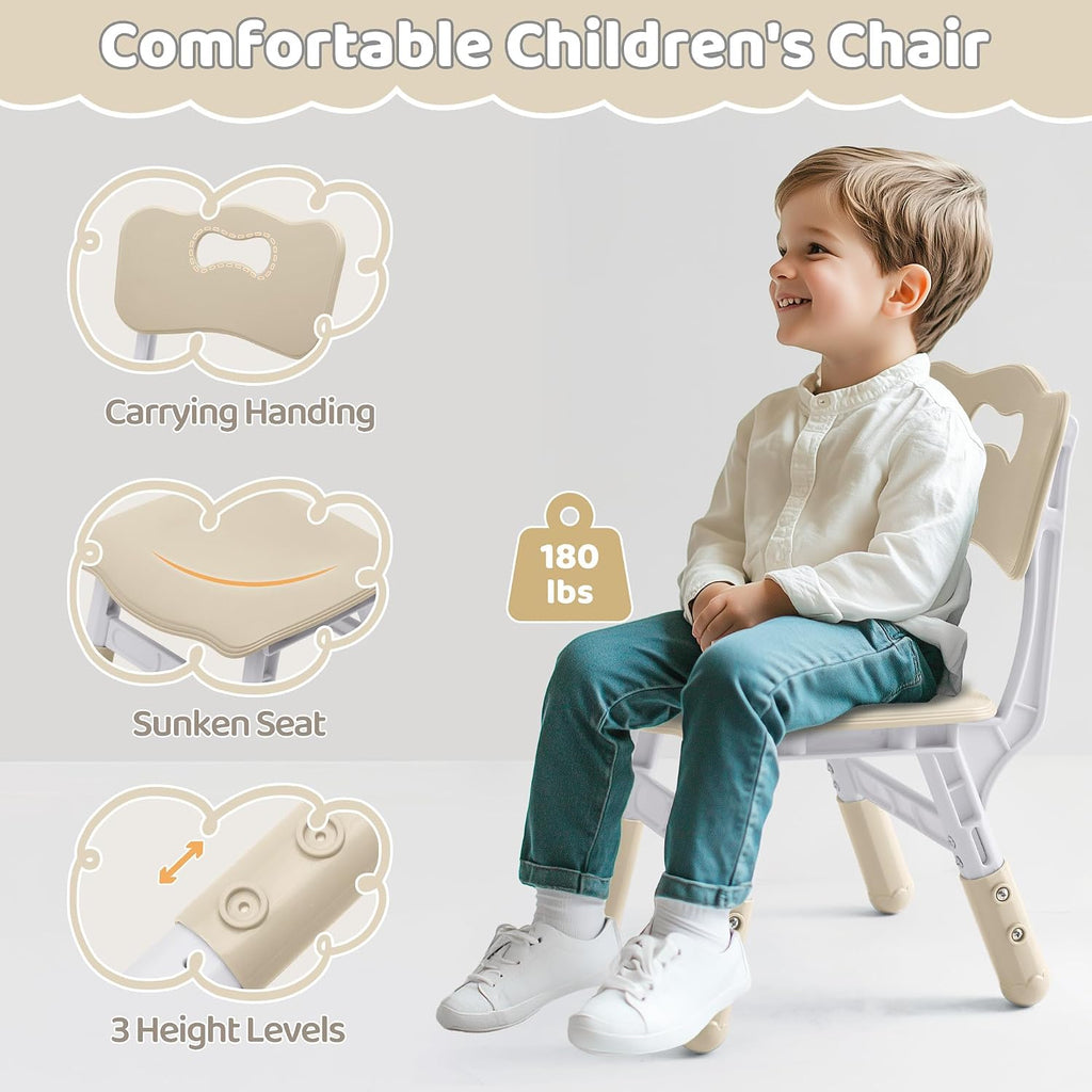 DOREROOM Toddler Table and 4 Chairs Set, Height Adjustable Kids Table and Chair Set, 31.5''L x 23.6''W, Marble Pattern & Graffiti Desktop, Children Multi-Activity Table for Home/Daycare/Classroom