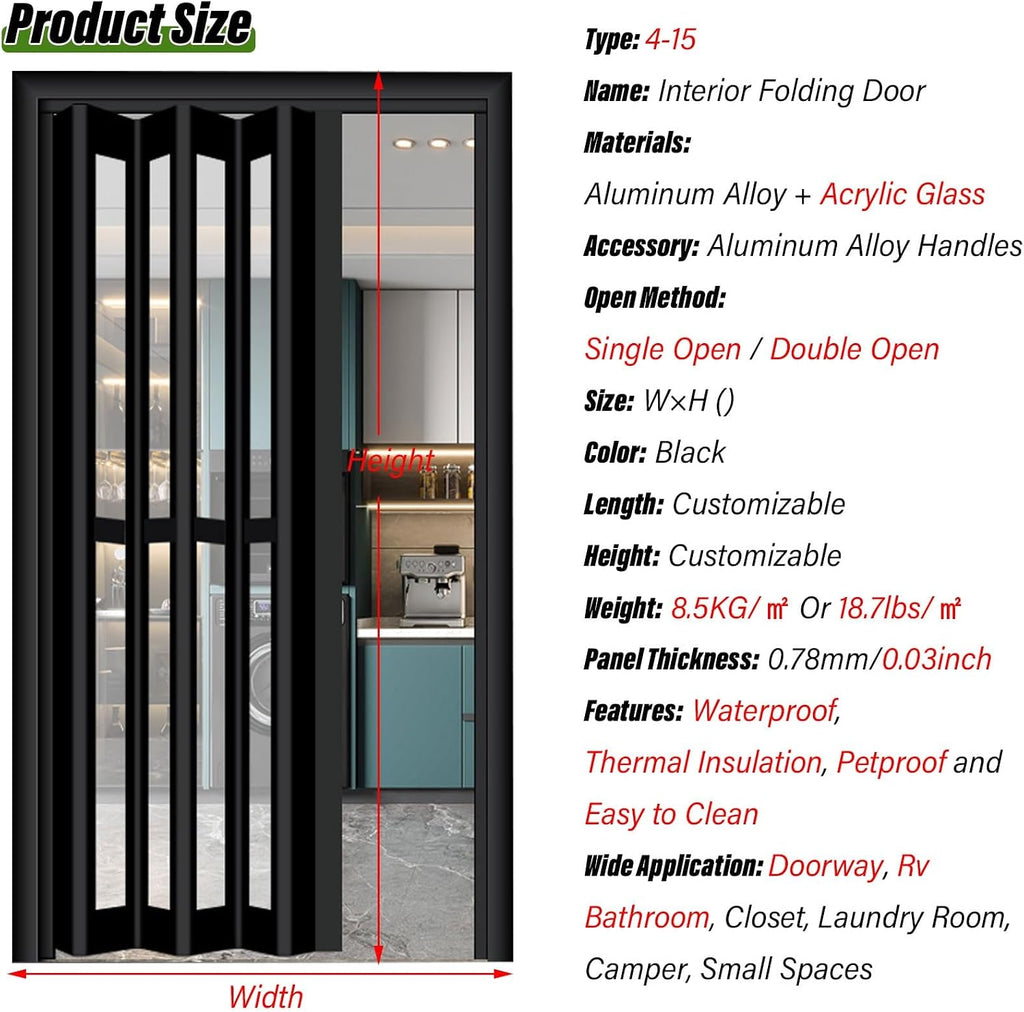 Custom Aluminum Panel Sliding Accordion Door, Interior & Outdoor Use for Bedroom Kitchen Office Hallway Shed, Customizable Closet Barn Panels, Custom Size Color
