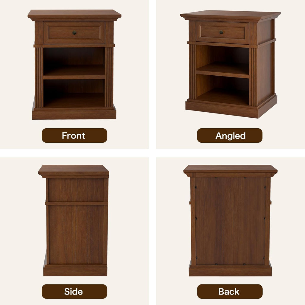Mason Nightstand, Solid Wood End Table with Drawer, Timeless Classic Side Table for Bedroom, Living Room or Home Offices