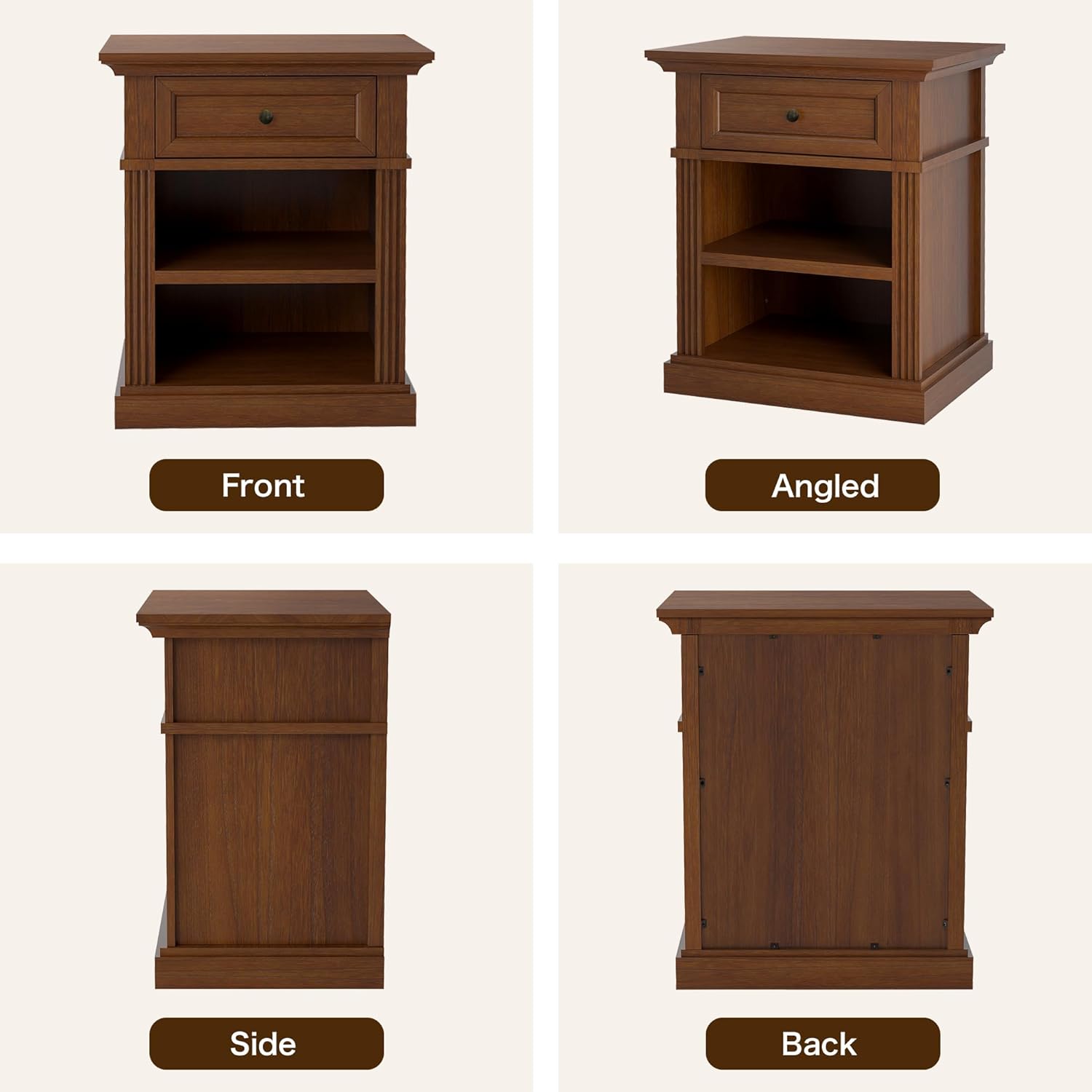 Mason Nightstand, Solid Wood End Table with Drawer, Timeless Classic Side Table for Bedroom, Living Room or Home Offices