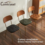 Dining Chairs Set of 4, Upholstered Mid-Century Faux Leather Cushion Seat & Metal Legs with Wood Backrest Easy Assembly Stackable Chairs for Living Room, Kitchen, Restaurant - Dark Green