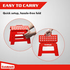 Goldblatt 8.5" Folding Step Stool for Adults and Kids, Lightweight Heavy-Duty Plastic Portable Foldable Stool with Non-Slip Top and Anti-Skid Feet, 300 lbs Capacity, Kitchen & Bathroom, Red