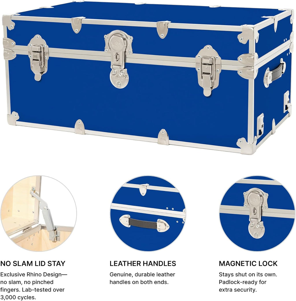 Rhino Trunk & Case Classic Large Trunk - 32"x18"x14", 1500+ lbs Capacity - Many Colors, Soft-Close Lid. Strong, USA Made Summer Camp Footlocker and Secure College Dorm Storage Chest