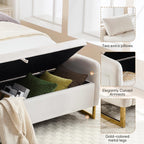 48" End of Bed Bench, Modern Storage Benches with Button-Tufted, Velvet Upholstered Storage Ottoman Bench for Foot of Bed with Arms, Gold Legs Window and Entryway, Beige