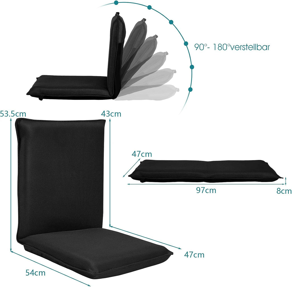LIFEZEAL Folding Floor Chair, Reading Chair with 6 Positions Adjustable Backrest, Floor Chair with Mesh Surface, for Reading, Meditation, Yoga (Black)