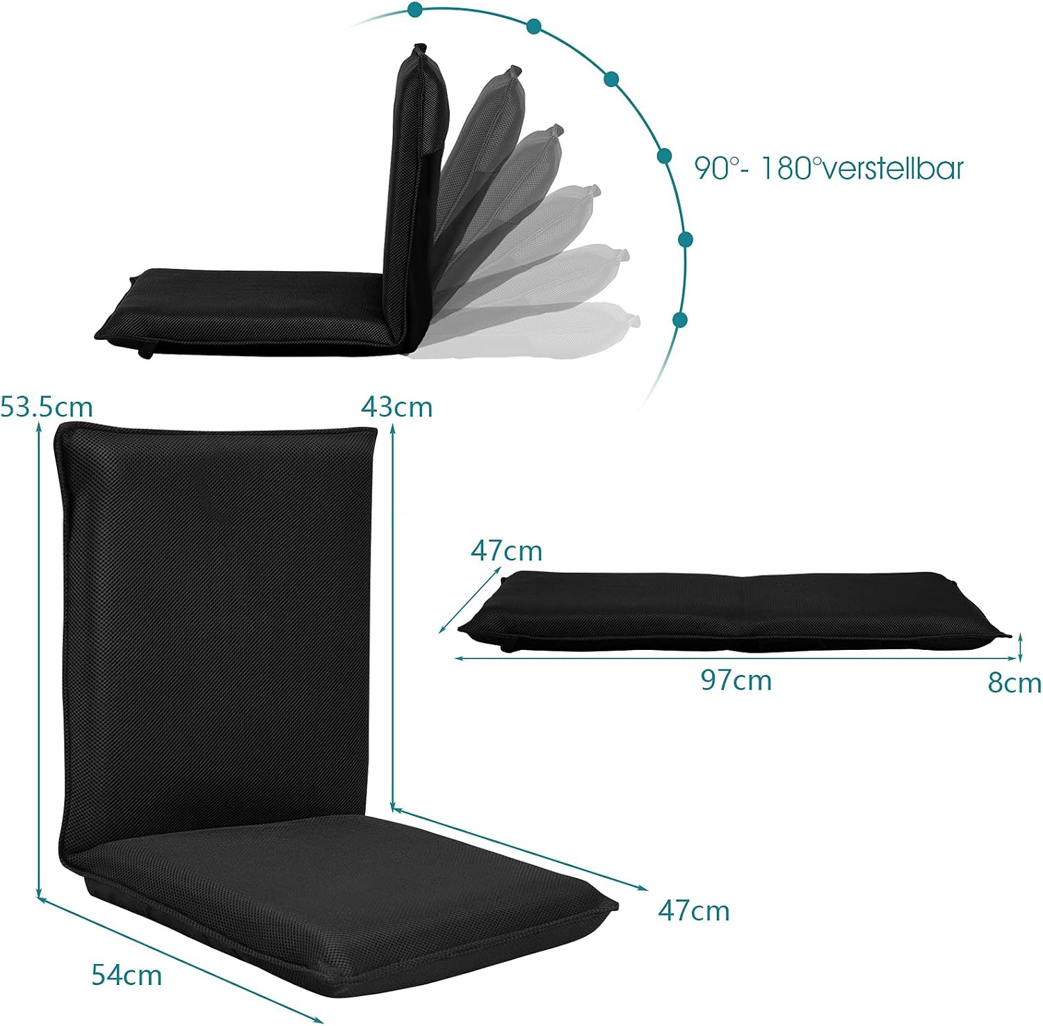 LIFEZEAL Folding Floor Chair, Reading Chair with 6 Positions Adjustable Backrest, Floor Chair with Mesh Surface, for Reading, Meditation, Yoga (Black)