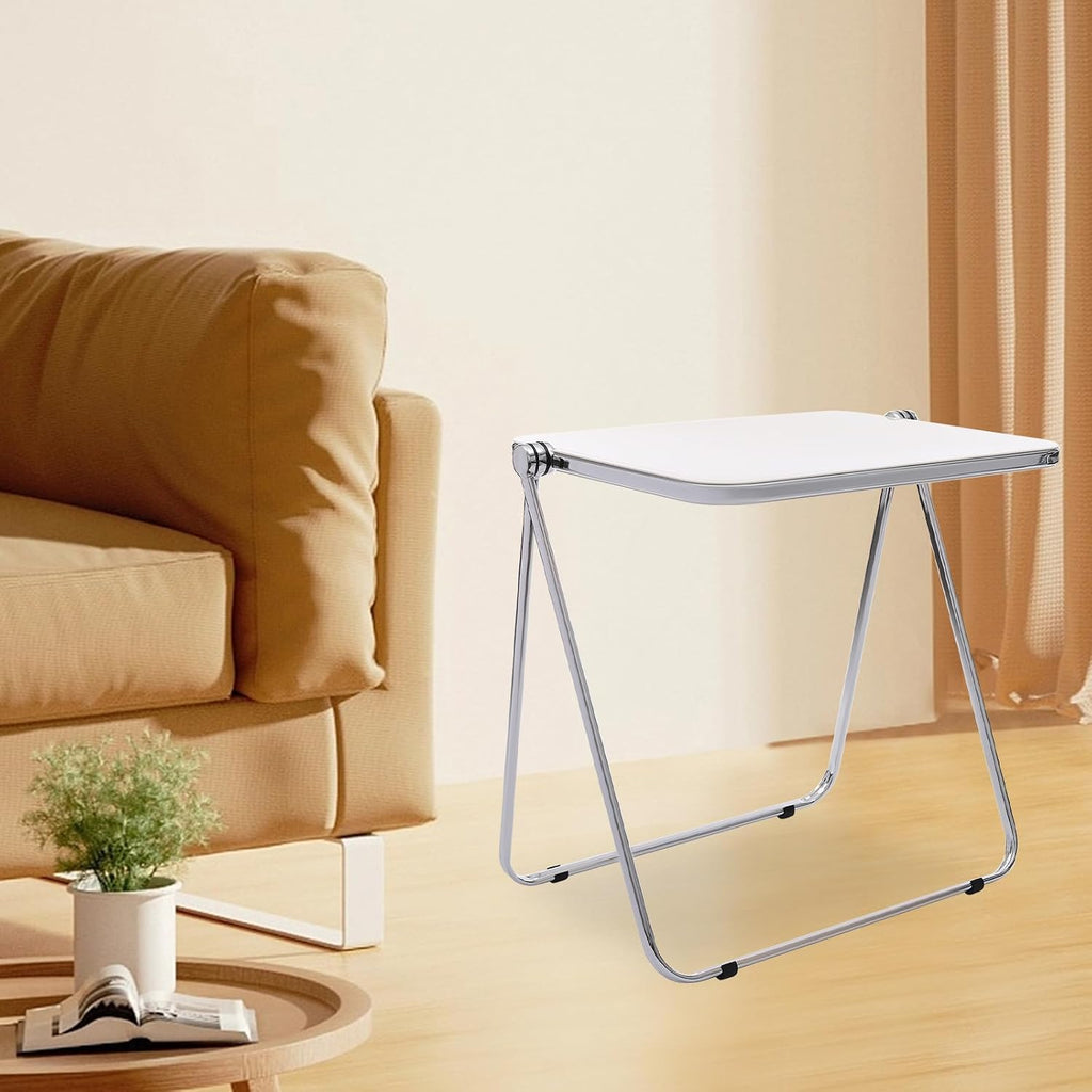 Foldable Side Table 27 Inch - Clear Tea Tinted Portable Desk｜Space-Saving Nesting Table w/Dual-Axle Joint｜Bedside End Table for Small Apartments & Home Office (NO-Transparency White)