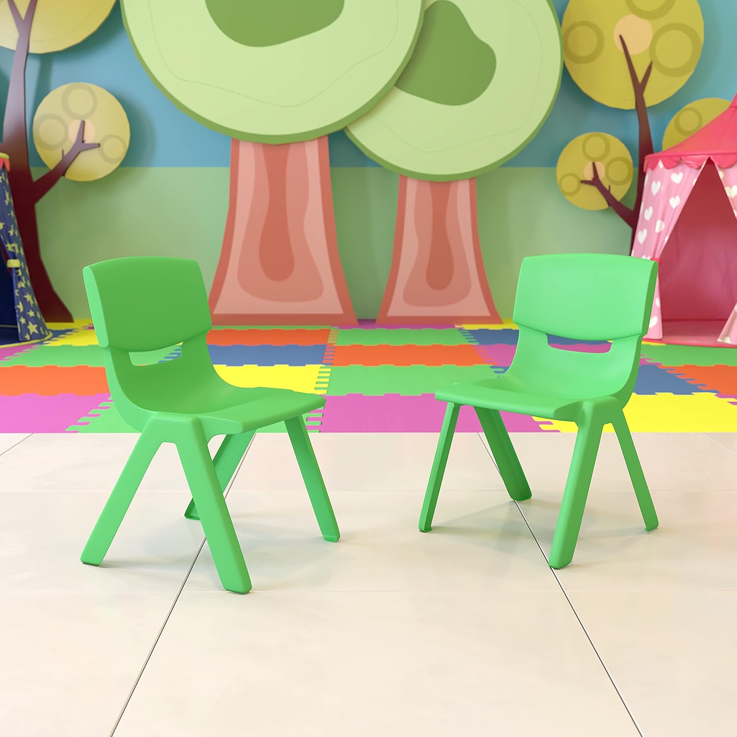 Flash Furniture 6 Pk. Green Plastic Stackable School Chair with 13.25'' Seat Height