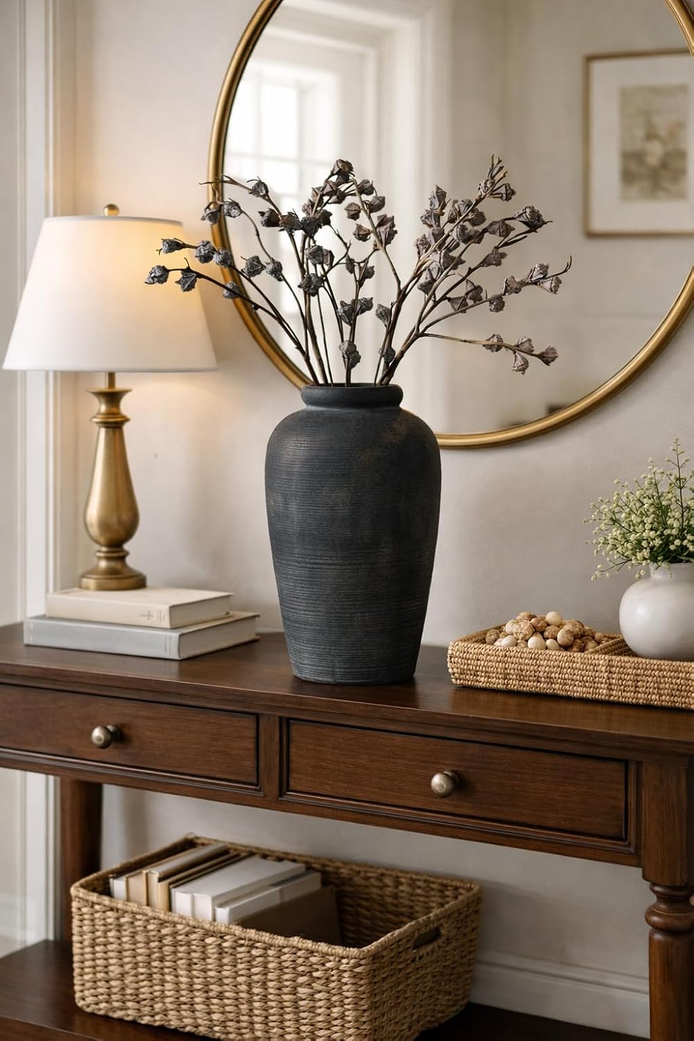 Vaseking Large Ceramic Rustic Vase, 11 inch Minimalist Decorative Farmhouse Tall Vase for Home Decor, Living Room, Shelf Decor, Enterway, Wedding, Table Decoration, Bronze